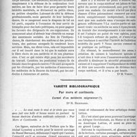 0201 - Page 198 - Partie professionnelle, Hygiène, Assistance, Mutualité, Intérêts corporatifs, Variétés. Travaux Originaux. Chronique de la mutualité. Les sociétés mutuelles dans le cadre de la loi des assurances sociales [Dr M. Vimont] / Variété bibliographique. Par mers et continents. Carnet d’un médecin migrateur, Dr R. Bernard