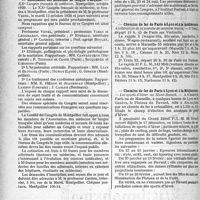 0209 - Page 206 - Partie professionnelle, Hygiène, Assistance, Mutualité, Intérêts corporatifs, Variétés. Reportage professionnel. Nouvelles et Informations (Voir les Dernières Nouvelles entête des « Demi-Colonnes »). Ve Congrès brésilien d’hygiène / Association des médecins de langue française / IIe Congrès international du paludisme / Chemins de fer de Paris à Lyon et à la méditerranée / Chemins de fer de Paris à Lyon et à la Méditerranée