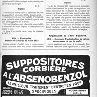 0220 - Page LXXIII-215 - Correspondance. Questions médico-militaires. Délai pour demander une pension / Promotion. Bénéfice de la loi du 15 mars 1927 / Application du Tarif Fallières. Demande d’autorisation au patron ou assureur en cas de radio