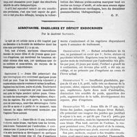 0244 - Page 239 - Partie scientifique. Travaux Originaux. Ce que pratiquement le médecin doit savoir… De la redoutable association tuberculose-diabète, traitée par le pneumothorax. Fracture du scaphoïde tarsien, M. J. -P. Tourneux / Acrocyanose engelures et déficit endocrinien, par le docteur Savigny