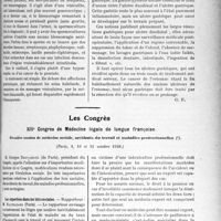 0252 - Page 247 - Partie scientifique. L'Actualité Scientifique. Les Sociétés Savantes. Paris. L’hémospermie, (Soc. de méd. de Paris ; 9-11-28) / Ulcères de la petite courbure développés après gastro-entérostomie pour ulcère duodénal, (Soc. de médecine de Paris ; 9-11-1928) / Les Congrès. XIIIe Congrès de Médecine légale de langue française. Première session de médecine sociale, accidents du travail et maladies professionnelles, (Paris, 9, 10 et 11 octobre 1928). Les expertises dans les lois sociales — Rapporteur : M. Balthazard