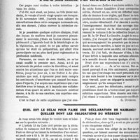 0261 - Page 256 - Partie professionnelle, Hygiène, Assistance, Mutualité, Intérêts corporatifs, Variétés. Travaux Originaux. Éléments de déontologie appliquée, (Lettres à un jeune médecin) [G. Duchesne]. Lettre liminaire. A tous les jeunes médecins, à leur entrée dans la carrière / Quel est le délai pour faire une déclaration de naissance? Quelles sont les obligations du médecin ? [Dr Paul Boudin]