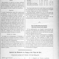 0272 - Page 267 - Partie professionnelle, Hygiène, Assistance, Mutualité, Intérêts corporatifs, Variétés. Comptes rendus, documents, pièces officielles.... Société d’études du « concours médical ». Ve congrès international de médecine et de pharmacie militaires. Londres, Grande Salle du British Médical Association, Tavistock Square. 6 au 11 mai 1929 / Syndicat des Médecins du Bugey et du Pays de Gex. Réunion du Syndicat du 21 Octobre 1928 de Bellegarde