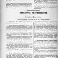 0281 - Page 276 - Partie professionnelle, Hygiène, Assistance, Mutualité, Intérêts corporatifs, Variétés. Hôpitaux de l’assistance publique De Paris. Enseignement, concours, avis divers / Reportage professionnel. Nouvelles et Informations (Voir les Dernières Nouvelles en tête des « Demi-Colonnes»). Nécrologie [le Dr Duhamel] / Faculté de Médecine de Bordeaux. Clinique d’oto-rhino-laryngologie du professeur Portmann / Écoles en plein air de la région parisienne / Chemins de fer de Paris à Lyon et à la Méditerranée