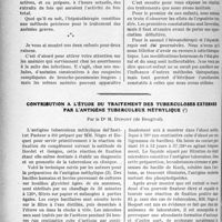 0393 - Page 388 - Partie scientifique. Travaux Originaux. Clinique médicale des enfants, (Hôpital Des Enfants-malades), M. le prof. Nobécourt. Anémies graves de la première enfance, suite de rougeole, Hémothérapie et hépatothérapie / Contribution à l’étude du traitement des tuberculoses externes par l’antigène tuberculeux méthylique, par le Dr M. Dupont