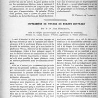 0421 - Page 416 - Partie professionnelle, Hygiène, Assistance, Mutualité, Intérêts corporatifs, Variétés. Travaux Originaux. Chronique de la mutualité. A propos de la loi Barthou sur les loyers, par le Dr Foveau de Courmelles / Impressions de voyage en Europe centrale, par le Dr Jean Nordmann