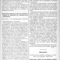 0540 - Page 533 - Partie scientifique. L’Actualité Scientifique. Les Sociétés Savantes. Paris. Le problème de la guérison de la syphilis, (Soc. de thérapeutique ; 14-11-1928) / Les terpénol-hypophosphites minéraux, (Soc. de thérapeutique ; 14-11-1928) / Quelques données pratiques au sujet de la conduite du traitement du rhumatisme par l’immuno-vaccin antirhumatismal / Sur le barbiturisme (intoxications par les dérivés de la malonylurée), (Soc. thér. ; 14-12-1928) / Montpellier. Société des sciences médicales et biologiques de Montpellier et du Languedoc méditerranéen. Anémie grave réalisée par une septicémie subaiguë à B. perfringens. Guérison par autovaccinothérapie associée à la méthode de Whipple, (Soc. de thérapeutique ; 14-11-28)