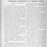 0547 - Page 540 - Partie professionnelle, Hygiène, Assistance, Mutualité, Intérêts corporatifs, Variétés. Travaux Originaux. L’organisation disciplinaire de la profession médicale [Henri Verger]