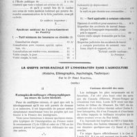 0563 - Page 556 - Partie professionnelle, Hygiène, Assistance, Mutualité, Intérêts corporatifs, Variétés. Comptes rendus, documents, pièces officielles. Syndicat médical de l’arrondissement de Pontivy / La greffe inter-raciale et l’immigration dans l’agriculture, (Histoire, Ethnographie, Psychologie, Technique), (suite). Exemples de mélanges ethnographiques au cours de nuire histoire