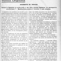 0698 - Page 689 - Partie professionnelle, Hygiène, Assistance, Mutualité, Intérêts corporatifs, Variétés. Travaux Originaux. Accidents du travail. Pourquoi la législation se prête-t-elle à des abus, pouvant dégénérer en escroqueries caractérisées ? — Modifications propres à remédier à cette situation [G. Duchesne]