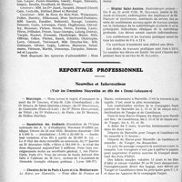 0723 - Page 714 - Partie professionnelle, Hygiène, Assistance, Mutualité, Intérêts corporatifs, Variétés. Hôpitaux de l’assistance publique de paris. Enseignement, concours, avis divers / Reportage professionnel. Nouvelles et Informations, (Voir les Dernières Nouvelles en tête des « Demi-Colonnes »). Nécrologie [Dr. Crozes, Dr. Briois, Dr. Broussais, Dr. Pierre Bouloumié, Dr. Frébault, Dr. Mongie] / Sanatorium des étudiants / Chemins de fer de Paris à Lyon et à la Méditerranée