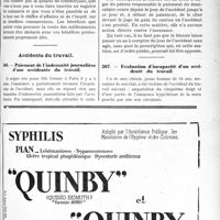 0726 - Page LXV-717 - Correspondance. Médecine légale. Conditions d’exercice de la propharmacie / Accidents du travail. Paiement de l’indemnité journalière d’une accidentée du travail / Evaluation d’incapacité d’un accidenté du travail