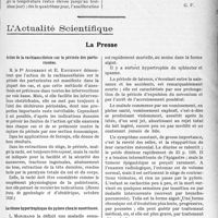 0764 - Page 755 - Partie scientifique. Travaux Originaux. La prophylaxie et le traitement des infections puerpérales, par le professeur D. Enea / L’Actualité Scientifique. La Presse. Action de la rachianesthésie sur le périnée des parturientes [(Revue franç. de gynécologie et d’obstétrique, octobre 1928)] / Lasténose hypertrophique du pylore chez le nourrisson [(Gazette des hôpitaux, 3 novembre 1928)]