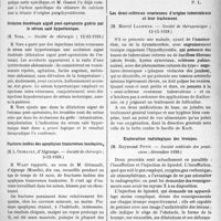 0768 - Page 759 - Partie scientifique. L’Actualité Scientifique. Les Sociétés Savantes. Paris. Les injections salées hypertoniques dans l’obstruction intestinale, (Société de chirurgie ; 12-12-1928) / Occlusion duodénale aiguë poste-opératoire guérie par le sérum salé hypertonique, (Société de chirurgie ; 12-12-1928) / Fractures isolées des apophyses transverses lombaires, (Société de chirurgie ; 5-12-1928) / Les demi-scléroses ovariennes d’origine tuberculeuse et leur traitement, (Société de thérapeutique ; 12-12-1928) / Exploration radiologique des trompes, (Société médicale des praticiens ; décembre 1928)