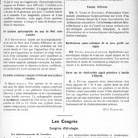 0772 - Page 763 - Partie scientifique. L’Actualité Scientifique. Les Sociétés Savantes. Marseille. Comité médical des Bouches-du-Rhône. Présentation d’un cas de maladie de Roger / Sténose hypertrophique du pylore à forme aiguë chez un nourrisson. Pylorotomie. Guérison / Sur quelques particularités du mal de Pott chez l’adulte / Mal de Pott à évolution torpide révélé par une cyphose étendue / Un cas de mal de Pott chez l'adulte à symplomatologie trompeuse / Bouton d’Orient / Epithélioma spino-cellulaire de la joue greffé sur lupus / Deux cas de cholécystite aiguë primitive à bacille d’Eberth / Les Congrès. Congrès d’Urologie. Les rétrécissements de l’uretère, rapport par M. le prof. Duverney