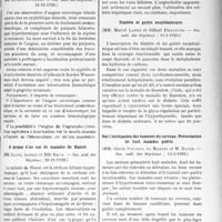 0842 - Page 831 - Partie scientifique. L’Actualité Scientifique. Les Sociétés Savantes. Paris. Angine agranulocytaire et purpura hémorragique au cours d’un traitement antisyphilitique, (Soc. méd. des hôpitaux ; 28-12-1928) / A propos d’un cas de maladie de Hanot, (Soc. méd. des hôpitaux ; 28-12-1928) / Diabète et goitre exophtalmique, (Soc. méd. des hôpitaux ; 11-1-1929) / Sur l’extirpation des tumeurs du cerveau. Présentation de huit malades guéris, (Soc. méd. des hôpitaux ; 13-3-1929)