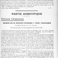 0894 - Page 881 - Propos du jour. Le latin langue médico-scientifique universelle. Le latin et l'esperanto. Verba et scripta Umfiae [J. Noir] / Partie scientifique. Travaux Originaux. Quelques cas de névraxite épidémique à forme paraplégique, par MM. P. Masquin et H. Durand