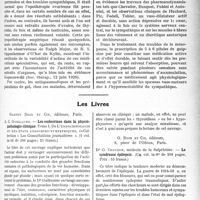 0920 - Page 907 - Partie scientifique. L'Actualité Scientifique. Thérapeutique appliquée. L’hypertension de la ménopause / Les Livres. Les endocrines dans la physiopathologie clinique, par A. C. Guillaume, Gaston Doin et Cie, éditeurs, Paris / Le syndrome épilepsie, par Dr O. Crouzon, G. Doin et Cie, éditeurs, Paris