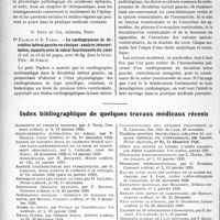 0921 - Page 908 - Partie scientifique. L'Actualité Scientifique. Les Livres. Le syndrome épilepsie, par Dr O. Crouzon, G. Doin et Cie, éditeurs, Paris / Le cardiogramme de décubitus latéral gauche en clinique ; analyse, interprétation, rapports avec la valeur fonctionnelle du coeur, par Pr Pachon et R. Fabre, G. Doin et Cie, éditeurs, Paris / Index bibliographique de quelques travaux médicaux récents