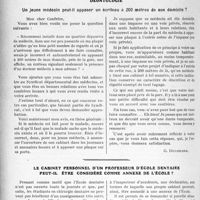 0925 - Page 912 - Partie professionnelle, Hygiène, Assistance, Mutualité, Intérêts corporatifs, Variétés. Travaux Originaux. Les responsabilités en chirurgie [Duchesne] / Déontologie. Un jeune médecin peut-il apposer un écriteau à 200 mètres de son domicile? [G. Duchesne] / Le cabinet personnel d’un professeur d’école dentaire peut-il être considéré comme annexe de l’école ? [Dr Paul Boudin]