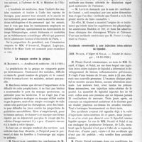 0988 - Page 975 - Partie scientifique. L’Actualité Scientifique. Les Sociétés Savantes. Paris. Le contrôle des instruments employés en radiologie médicale, (Académie de médecine ; 12-2-29) / Le masque contre la grippe, (Académie de médecine ; 12-2-1929) / Injections intra-veineuses de sérum salé hypertonique dans l’occlusion intestinale, (Société de chirurgie ; 9-1-1929) / Accidents consécutifs à une injection intra-utérine de lipiodol, (Société de chirurgie ; 12-12-1928)