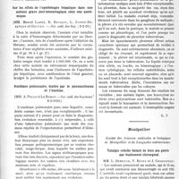 0991 - Page 978 - Partie scientifique. L’Actualité Scientifique. Les Sociétés Savantes. Paris. Un nouveau cas de maladie de Lobstein : les yeux ardoisés, (Soc. méd. des hôpitaux. 8-2-1929) / Sur les effets de l’opothérapie hépatique dans une anémie grave poste-hémorragique chez une azotémique, (Soc. méd. des hôp. ; 8-2-29) / Amibiase pulmonaire, traitée par le pneumothorax et l’émétine, (Soc. méd. des hôpitaux 8-2-1929) / Granulomatose maligne à forme pleurale et tuberculose ganglio-splénique, (Soc. méd. des hôpitaux ; 8-2-1929) / Montpellier. Société des Sciences médicales et biologiques de Montpellier et du Languedoc méditerranéen. Talalgie rebelle datant de trois ans guérie par traitement chirurgical