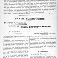 1048 - Page 1035 - Propos du jour. Les relations médicales internationales. Une visite au Foyer International des Etudiantes, 93, Boulevard Saint-Michel [J. Noir] / Partie scientifique. Travaux Originaux. Diagnostic et traitement étiologiques du rhumatisme chronique syphilitique, par R. -J. Weissenbach et F. Françon