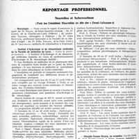 1087 - Page 1074 - Partie professionnelle, Hygiène, Assistance, Mutualité, Intérêts corporatifs, Variétés. Faculté de médecine de Paris. Enseignement et notes de la Faculté / Reportage professionnel. Nouvelles et Informations. Nécrologie [Docteurs Drain, Corté, Jules Rouvier, Félix Pinard, Chauraud, Professeur Tricomi] / Institut d’hydrologie et de climatologie médicale de la Faculté de médecine de Lyon / Circuits Corses Cirnéa, en torpédos