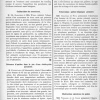 1135 - Page 1122 - Partie scientifique. L’Actualité Scientifique. Les Sociétés Savantes. Lyon. Société médicale des hôpitaux. Forme clinique un peu spéciale de la pheumo-bacillo- diphtérie / Colibacillose du nourrisson / Présence d’amibes dans le pus d’une choléeystite purulente / Spina ventosa et daetylite syphilitique / Tuberculose spléno-hépatique primitive / Obstruction calculeuse du pylore