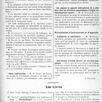 1139 - Page 1126 - Partie scientifique. L’Actualité Scientifique. Les Congrès. XVIe Congrès français d’oto-rhino-laryngologie, (Suite) / Les Livres. Electrothérapie, par W. Vignal, G. Doin et Cie, éditeurs, Paris