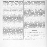 1140 - Page 1127 - Partie scientifique. L’Actualité Scientifique. Les Livres. Electrothérapie, par W. Vignal, G. Doin et Cie, éditeurs, Paris / Nouveau Traité de pathologie interne, G. Doin et Cie, éditeurs, Paris / Etude chirurgicale des gangrènes juvéniles par artérites chroniques non syphilitiques, par R. Leibovici, G. Doin et Cie, éditeurs, Paris / Les livres qui viennent de paraître...
