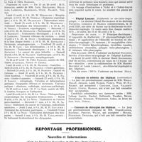 1162 - Page 1149 - Partie professionnelle, Hygiène, Assistance, Mutualité, Intérêts corporatifs, Variétés. Hôpitaux de l’assistance publique de Paris. Enseignement, concours, avis divers / Reportage professionnel. Nouvelles et Informations. Nécrologie [Docteurs Emile-Henri Ozenne, Félix Balzer, René Blanche, Naudier, Fourteau, Hourcade, Jacques Sevestre, Carette, Lecuyer, Pierre Deribéré-Desgardes, Houdry, Charles, Crespin] / Grands froids et grandes chaleurs, en France