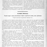 1196 - Page 1183 - Partie scientifique. Travaux Originaux. Troubles du langage dans la démence précoce et syndrome de ganser, (Contribution à l'étude des troubles dynamiques dans les psychoses), par le professeur Henri Claude / Clinique médicale. Poussée aiguë à type pneumonique lobaire supérieure droite, avec spélonque, d’après une leçon du professeur Sergent
