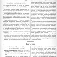 1207 - Page 1194 - Partie scientifique. L’Actualité Scientifique. Les Sociétés Savantes. Paris. Hypertension et hypertrophie prostatique, (Soc. de médecine de Paris ; 23-2-1929) / Une politique de médecine préventive, (Société de médecine publique et de génie sanitaire ; 20-3-1929) / Les Livres. Livret de santé individuel, Librairie J. -B. Baillière et fils, Paris, 6e