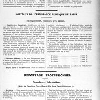 1314 - Page 1301 - Partie professionnelle, Hygiène, Assistance, Mutualité, Intérêts corporatifs, Variétés. Faculté de médecine de Paris. Enseignement et actes de la Faculté / Hôpitaux de l’assistance publique de Paris. Enseignement, concours, avis divers / Reportage professionnel. Nouvelles et Informations. Nécrologie [Docteurs d'Orgeas, Jocqs, Louis Ducerf, Alfred Gognel] / École pratique des Hautes études. Institut de psychiatrie et de prophylaxie mentale