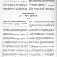 1360 - Page 1347 - Partie scientifique. L’Actualité Scientifique. La Presse. La radioscopie pulmonaire systématique de sujets présumés sains à l’examen clinique [(Paris médical, 2 février 1929)] / Sympathique et menstruation [(Bulletin médical, du 6 mars 1929)] / Les Sociétés Savantes. Paris. La sanocrysine dans la tuberculose pulmonaire, (Académie de médecine ; 19-3-1929)