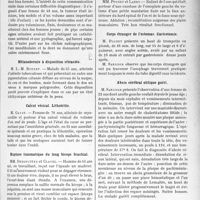 1364 - Page 1351 - Partie scientifique. L’Actualité Scientifique. Les Sociétés Savantes. Lyon. Société nationale de médecine et des sciences médicales. Gale infectée avec splénomégalie et polyadénopathie transitoire / Kyste dermoïde de l’ovaire / Mélanodermie à disposition rétractée / Calcul vésical. Lithotritie / Rupture traumatique du long biceps brachial / Exostose de l’omoplate / Corps étranger de l’estomac. Gastrotomie / Abcès cérébral otitique guéri / Apparition d’un syndrome pré-éclamptique grave chez une brightique, plusieurs jours après la mort du foetus « in utero »
