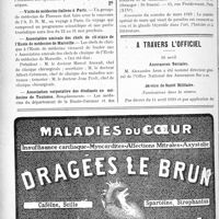 1403 - Page 1390-X - Dernières nouvelles. La section d’art médical et pharmaceutique à la dernière foire de Lyon / Visite de médecins italiens à Paris / Association amicale des chefs de clinique de l’École de médecine de Marseille / Association corporative des étudiants en médecine de Toulouse / Aesculape / A travers l’officiel. Assurances Sociales / Service de Santé Militaire