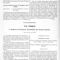 1432 - Page 1417 - Partie scientifique. L'Actualité Scientifique. Les Sociétés Savantes. Paris. Fracture du bassin. Rupture de la vessie par éclatement. Intervention d’urgence. Guérison, (Soc. des chirurgiens de Paris ; 15-3-1929) / Un cas de tuberculose isolée des ganglions mésentériques, (Soc. des Chirurgiens de Paris ; 15-3-1929) / Revitalisation par sympathectomie chimique des glandes sexuelles, (Soc. des Chirurgiens de Paris ; 15-3-1929) / Les Congrès. IIe Congrès de l’Association internationale des femmes médecins, Paris, 10-15 avril 1929. L’éducation sexuelle, Rapport de Madame le docteur Montreuil-Strauss