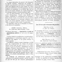 1437 - Page 1422 - Partie scientifique. L'Actualité Scientifique. Les Livres. L’impuissance virile (Son traitement rationnel), par Dr. E. Monin, Librairie Le François / Contribution à l’étude du pneumothorax artificiel, par Dr. Hector Descomps, Amédée Legrand, éditeur, Paris, 1927 / Les livres qui viennent de paraître.