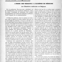 1439 - Page 1424 - Partie professionnelle, Hygiène, Assistance, Mutualité, Intérêts corporatifs, Variétés. Travaux Originaux. L’ordre des médecins a l’académie de médecine. Les Chambres médicales en Belgique [G. Duchesne]