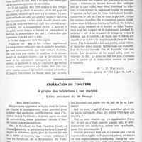 1456 - Page 1439 - Partie professionnelle, Hygiène, Assistance, Mutualité, Intérêts corporatifs, Variétés. Comptes rendus, documents, pièces officielles…. La question du bon lait / Fédération du Finistère. A propos des habitations à bon marché, Lettre circulaire du Dr Damey