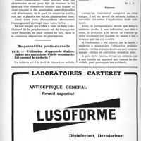 1473 - Page 1456-LXXII - Correspondance. Propharmacie. Conditions d’exercice de la propharmacie / Responsabilité professionnelle. Utilisation d’appareils d’ultraviolets par un malade. Quelle responsabilité encourt le médecin ?