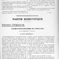 1546 - Page 1529 - Propos du jour. Comment les administrations françaises comprennent la prophylaxie : - Contre la variole venant d’Angleterre ! — Contre la lèpre importée des Colonies ! La prophylaxie de la lèpre en Nouvelle-Calédonie [J. Noir] / Partie scientifique. Travaux Originaux. Clinique ophtalmologique de l’Hôtel-Dieu, M. le professeur F. Terrien. Le zona ophtalmique