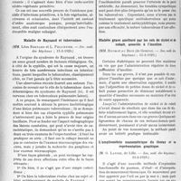 1561 - Page 1544 - Partie scientifique. L’Actualité Scientifique. Les Sociétés Savantes. Paris. Endo-aortite maligne lente avec lésions anévrismales à marche aiguë, sans endocardite, (Soc. méd. des hôp. ; 5-3-1929) / Maladie de Raynaud et tuberculose, (Soc. méd. des hôpitaux ; 15-3-1929) / Diabète grave amélioré par les sels de nickel et de cobalt, associés à l’insuline, (Soc. méd. des hôpitaux ; 15-3-1929) / L’ampliométrie manométrique du thorax et sa représentation graphique, (Soc. méd. des hôpitaux ; 15-3-1929)