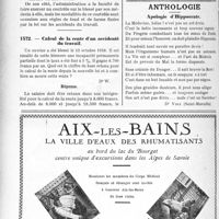 1607 - Page 1590-LXXIV - Correspondance. Accidents. Le personnel des chemins de fer bénéficie de la législation sur les accidents du travail / Calcul de la rente d’un accidenté du travail / Anthologie. Apologie d’Hippocrate