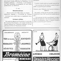 1615 - Page 1598-X - A travers l'officiel. Hygiène publique / Education physique / Assistance publique / Bourses de médecine et de pharmacie