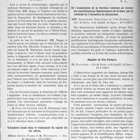 1644 - Page 1627 - Partie scientifique. L’Actualité Scientifique. Les Sociétés Savantes. Paris. Fréquence relative des ulcères gastro-duodénaux chez l’homme et chez la femme, (Académie de médecine ; 9-4-1929) / A propos du traitement des fractures de Dupuytren, (Société de chirurgie ; 13-2-1929) / Vaccination locale dans le traitement du cancer du col utérin, (Soc. de chirurgie ; 13-2-1929) / De l’exploration de la fonction sudorale au niveau des manifestations tégumentaires de la lèpre, par la méthode de l’ionisation de pilocarpine, (Soc. de. Derm, et de Syphil. de Lyon ; 27-1-1929) / Maladie de Fox-Fordyce, (Soc. de Derm. et de Syphil. deLyon ; 27-1-1929)