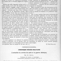 1658 - Page 1641 - Partie professionnelle, Hygiène, Assistance, Mutualité, Intérêts corporatifs, Variétés. Travaux Originaux. Jurisprudence. Honoraires médicaux dépendant du résultat obtenu [Dr Paul Boudin] / Chronique médico-militaire. L’exécution du service de santé et la guerre chimique, par H. Bottu