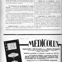 1691 - Page 1674-X - Dernières nouvelles. Luchon / IVe Conférence des psychanalystes de langue française / Hôpitaux de Lyon / Hôpital civil de Casablanca / Département de Saône-et-Loire